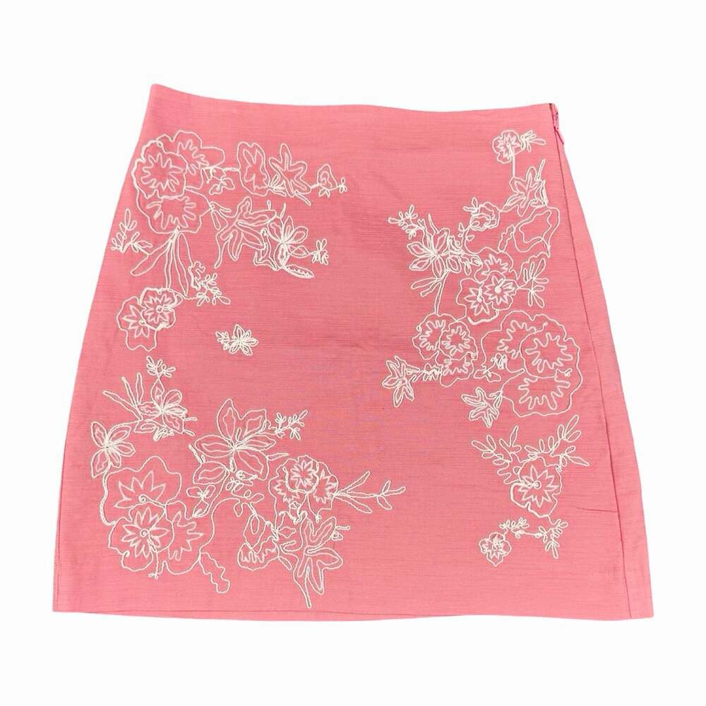 LOFT Women’s Pink Floral Embroidered Lined A-Line Boho Mini Skirt Size 2